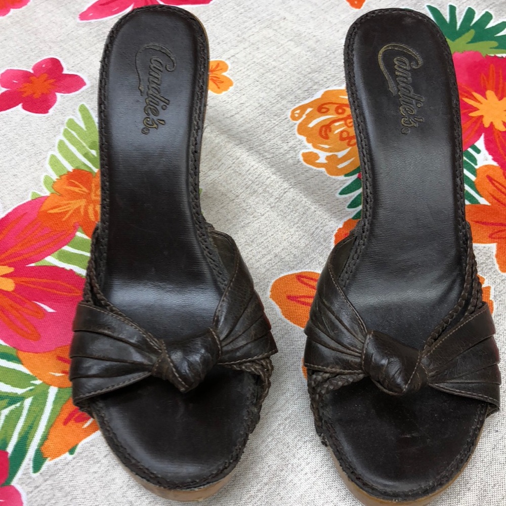 Candies Brown Leather Slip-on Heels